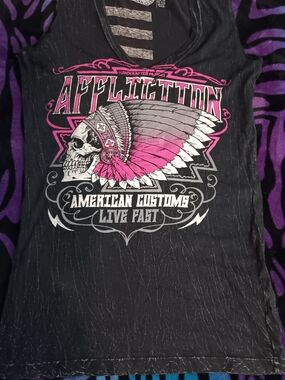 Affliction Black Tank with Pink & White Headdress Graphic